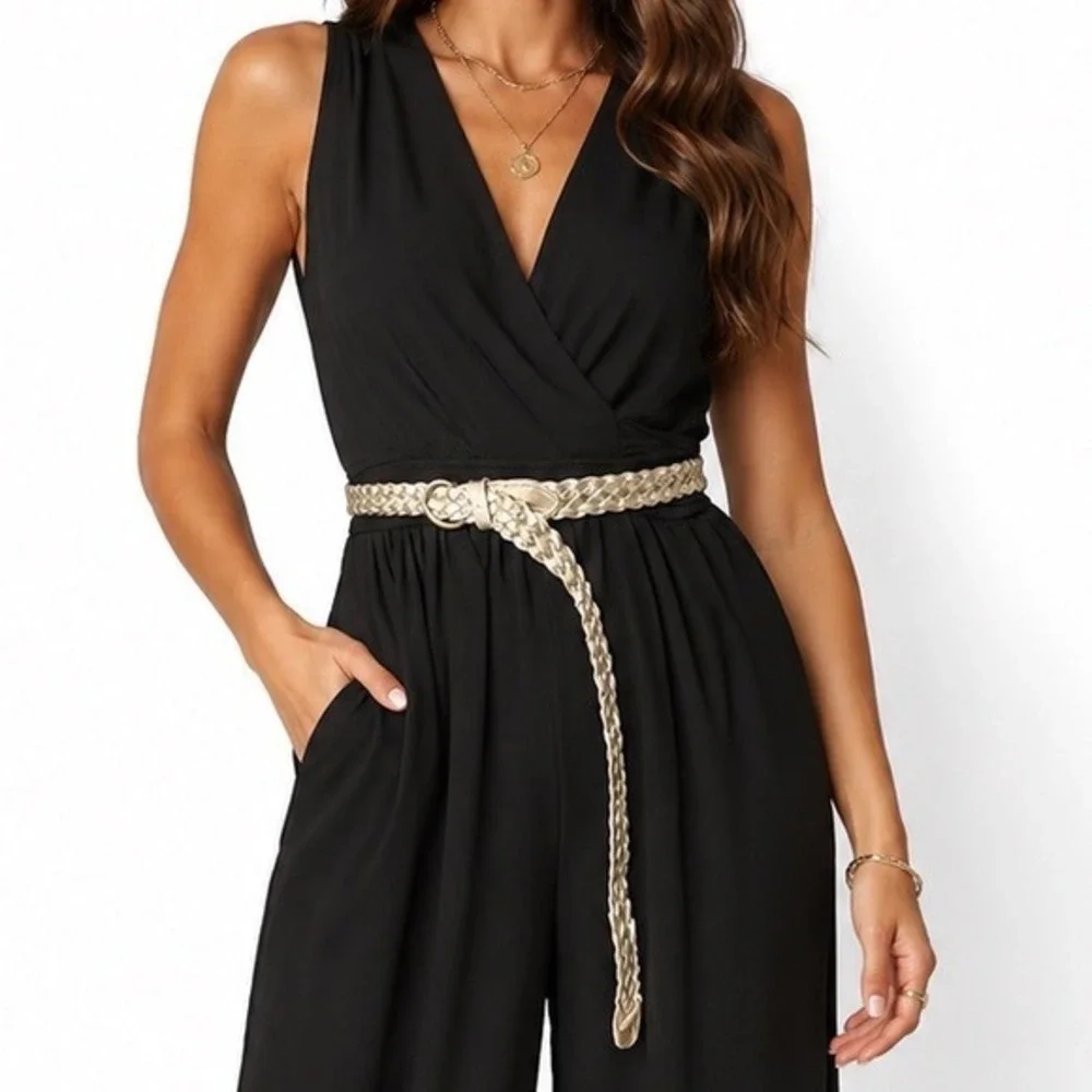 Vintage Braided Metallic‎ Gold Belt Woven Skinny Waist Belt 6 Party Chic 47-90